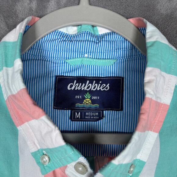 Chubbies Vertical Striped Shirt Size Medium Blue Pink Green Cotton Stretch - Picture 4 of 5